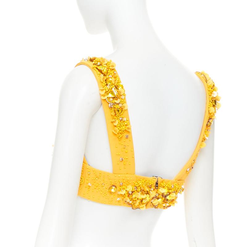 rare PRADA 2014 Runway yellow wool crystal jewel encrusted bustier top IT38 XS in vendita 1