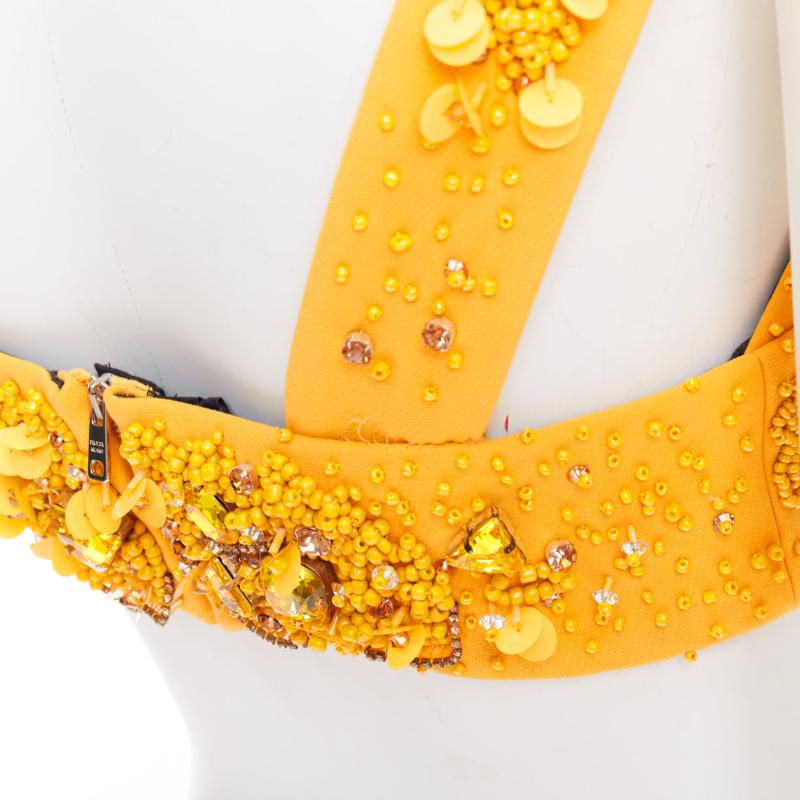 rare PRADA 2014 Runway yellow wool crystal jewel encrusted bustier top IT38 XS in vendita 2