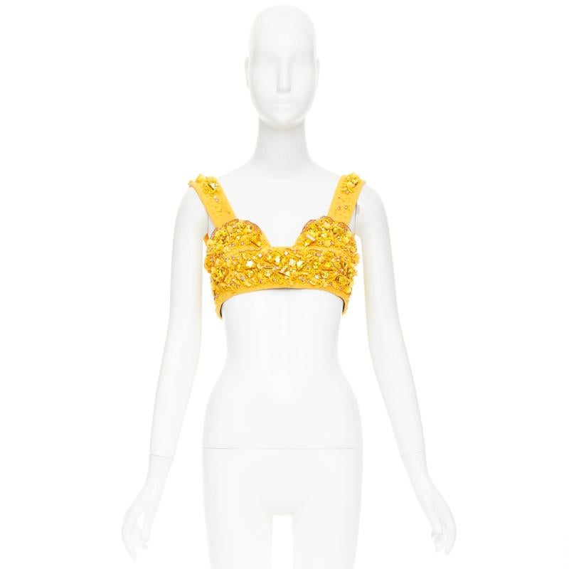 rare PRADA 2014 Runway yellow wool crystal jewel encrusted bustier top IT38 XS in vendita 4