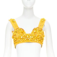 rare PRADA 2014 Runway yellow wool crystal jewel encrusted bustier top IT38 XS