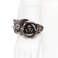 rare PRADA 2016 Rose Bangle silver metal 3D flower petals leaves bracelet bangle