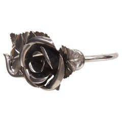 rare PRADA 2016 Rose Bangle silver metal 3D flower petals leaves bracelet bangle