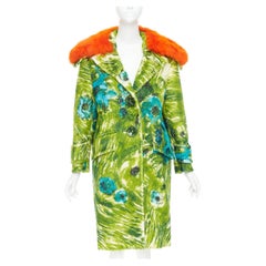selten PRADA 2017 Runway Alpaka Wolle blau floral orange Schafspelz Kragen Mantel IT40