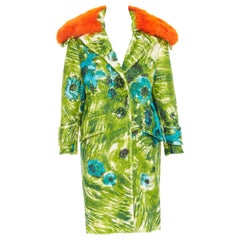 rare PRADA 2017 Runway alpaca wool floral orange sheep fur collar coat IT40 S