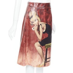 Seltener PRADA 2017 Laufsteg beschichteter Baumwollplakat Pin Up Girl Print Rock IT38 XS