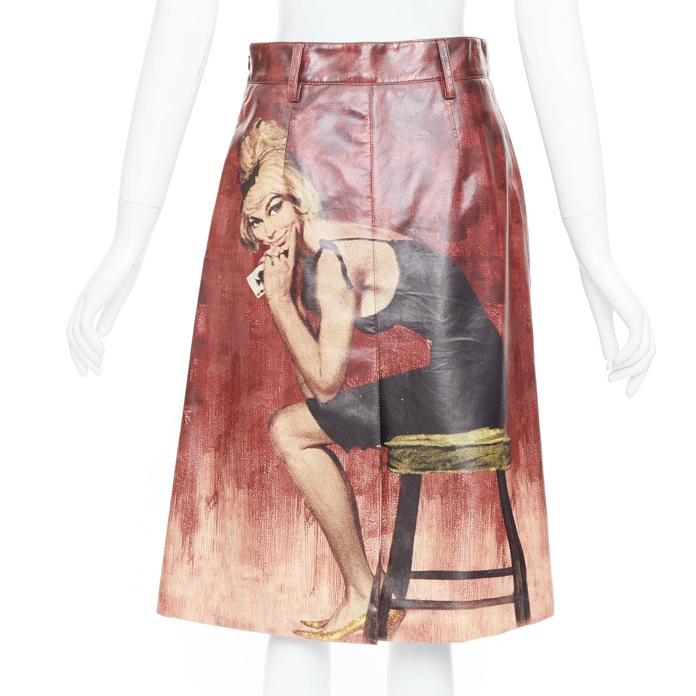 rare PRADA 2017 Runway coated cotton Poster Pin Up Girl print skirt IT38 XS In Good Condition In Hong Kong, NT