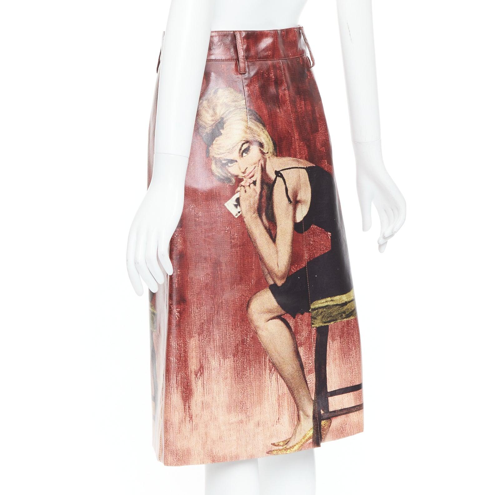 Women's rare PRADA 2017 Runway coated cotton Poster Pin Up Girl print skirt IT38 XS