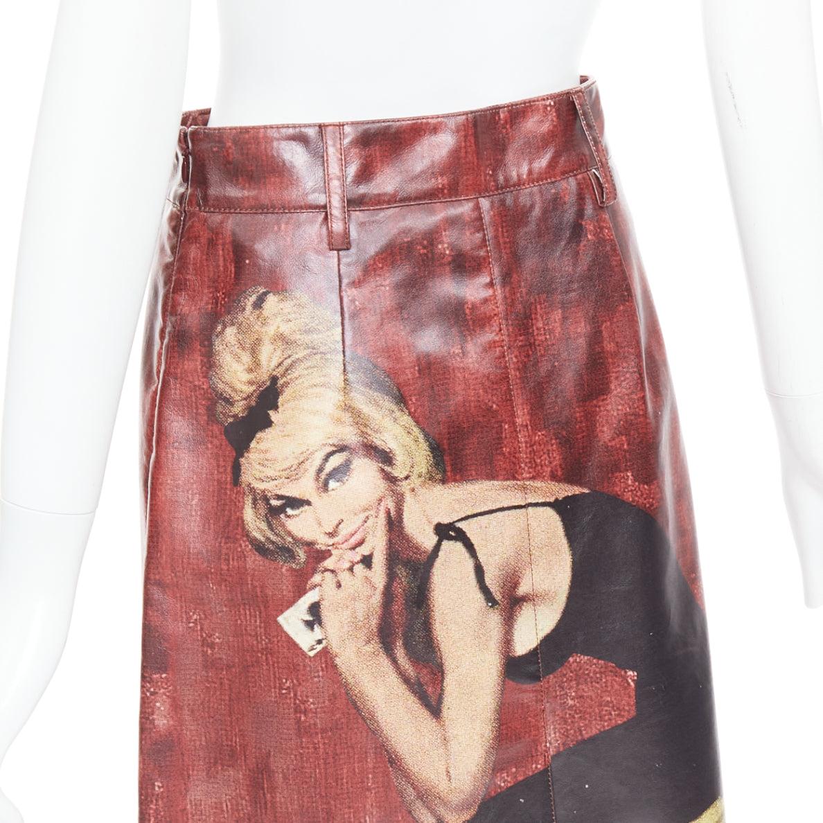 rare PRADA 2017 Runway coated cotton Poster Pin Up Girl print skirt IT38 XS 1