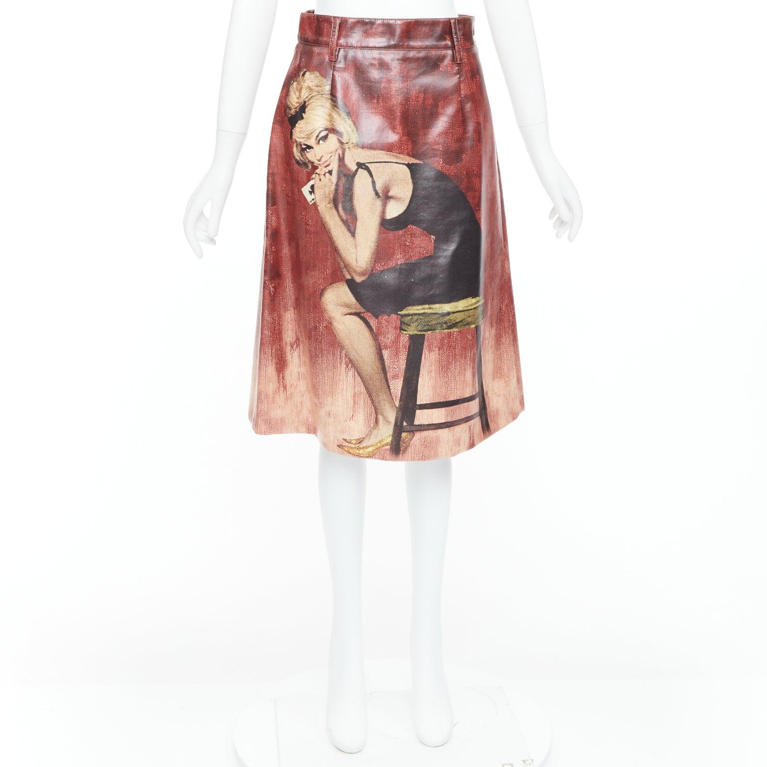 rare PRADA 2017 Runway coated cotton Poster Pin Up Girl print skirt IT38 XS 4