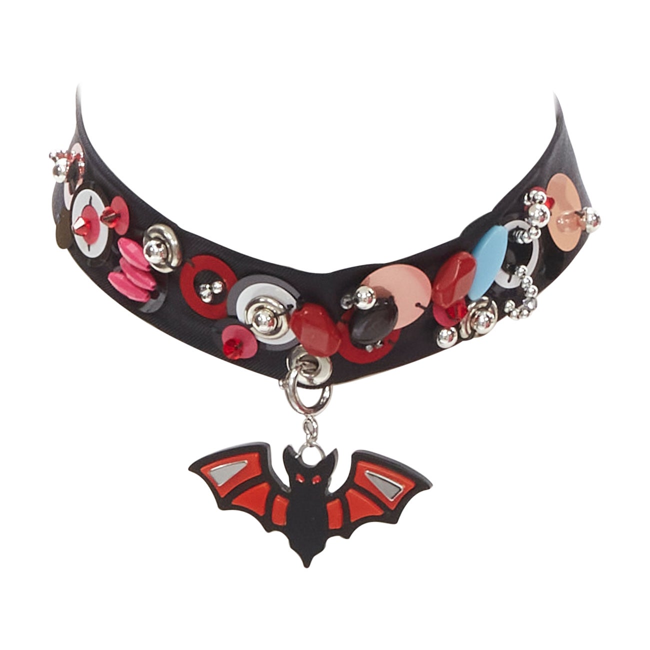 rare PRADA 2017 Runway Punk bat pendant bead embellished black tie choker