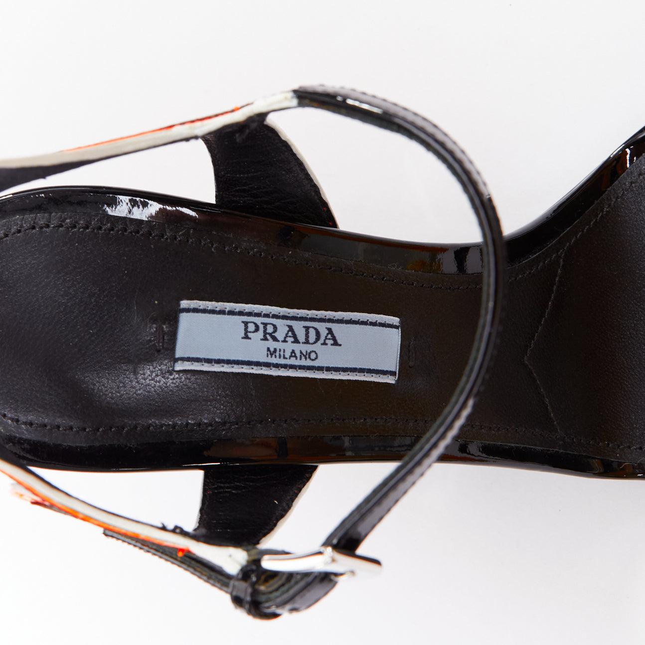 rara PRADA 2018 Flame Wedge negro naranja charol Sandalia de tacón de fuego EU37.5 en venta 3