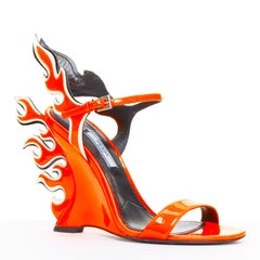 rare PRADA 2018 Flame Wedge néon orange brevet Fire talon sandale EU37.5