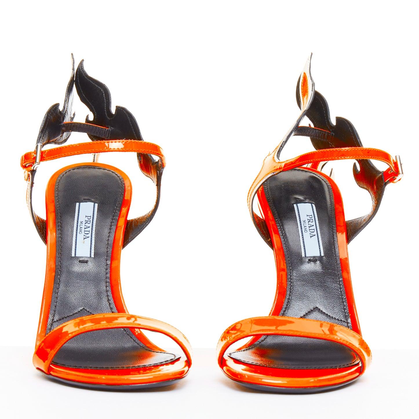 rare PRADA 2018 Flame Wedge neon orange patent Fire heel sandal EU37.5 Rojo en venta