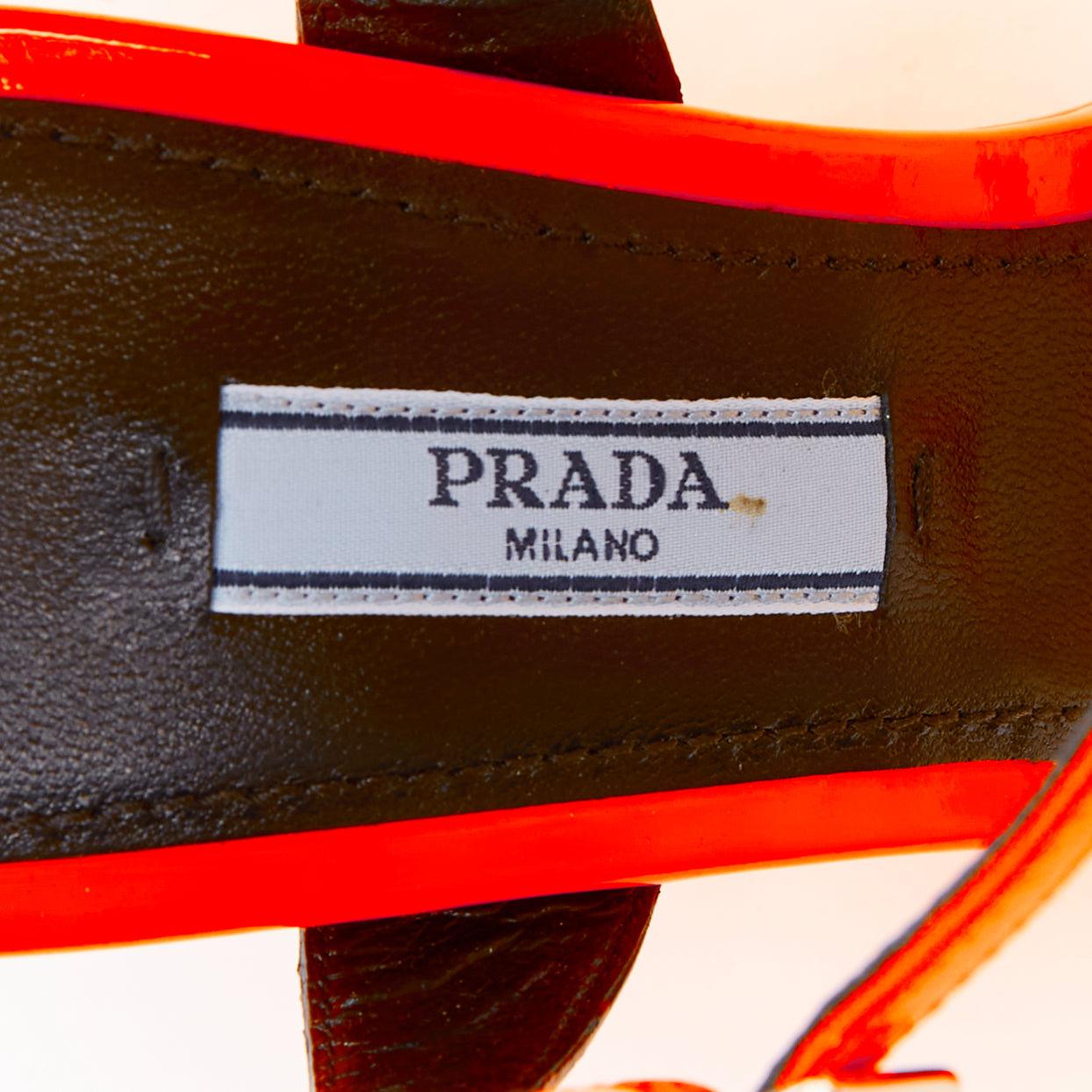 rare PRADA 2018 Flame Wedge neon orange patent Fire heel sandal EU37.5 en venta 4