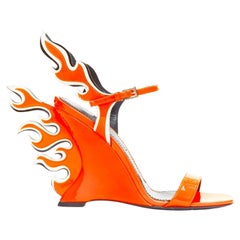 rare PRADA 2018 Flame Wedge neon orange patent Fire heel sandal EU37.5