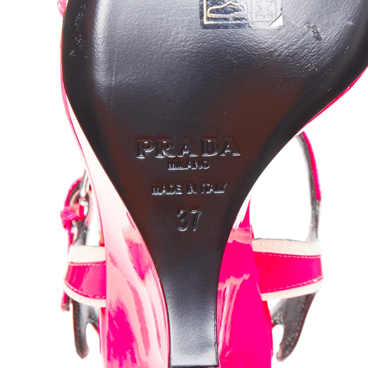 selten PRADA 2018 Flame Wedge neon pink patent Fire Absatz Sandale EU37 im Angebot 5