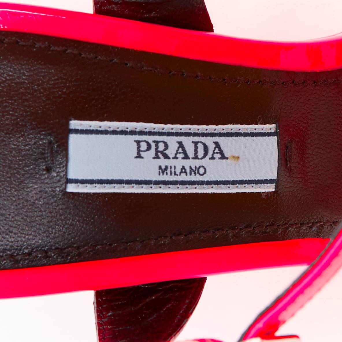 selten PRADA 2018 Flame Wedge neon pink patent Fire Absatz Sandale EU37 im Angebot 4