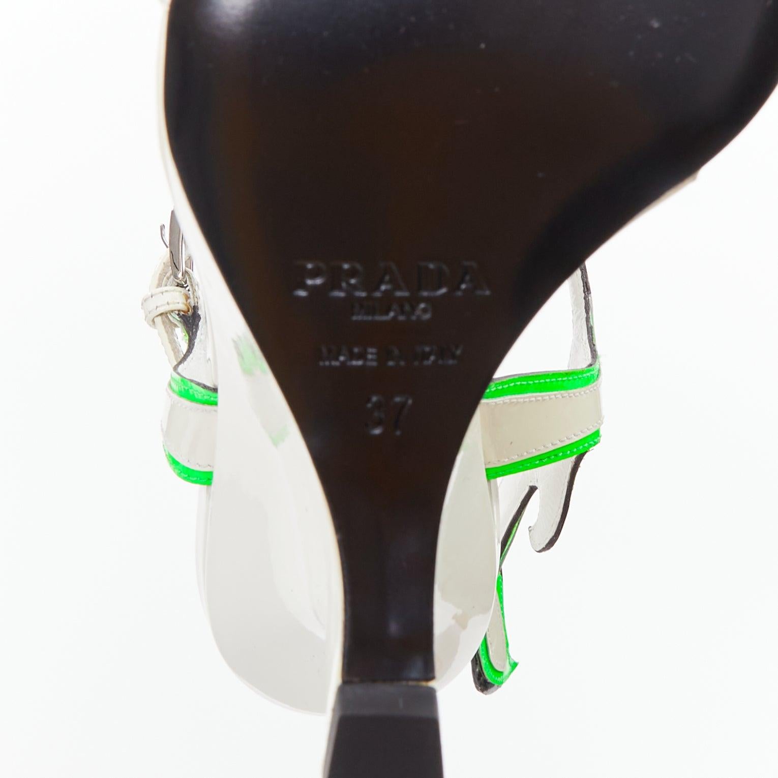 rare PRADA 2018 Flame Wedge white neon green patent Fire heel sandal EU37 en venta 5