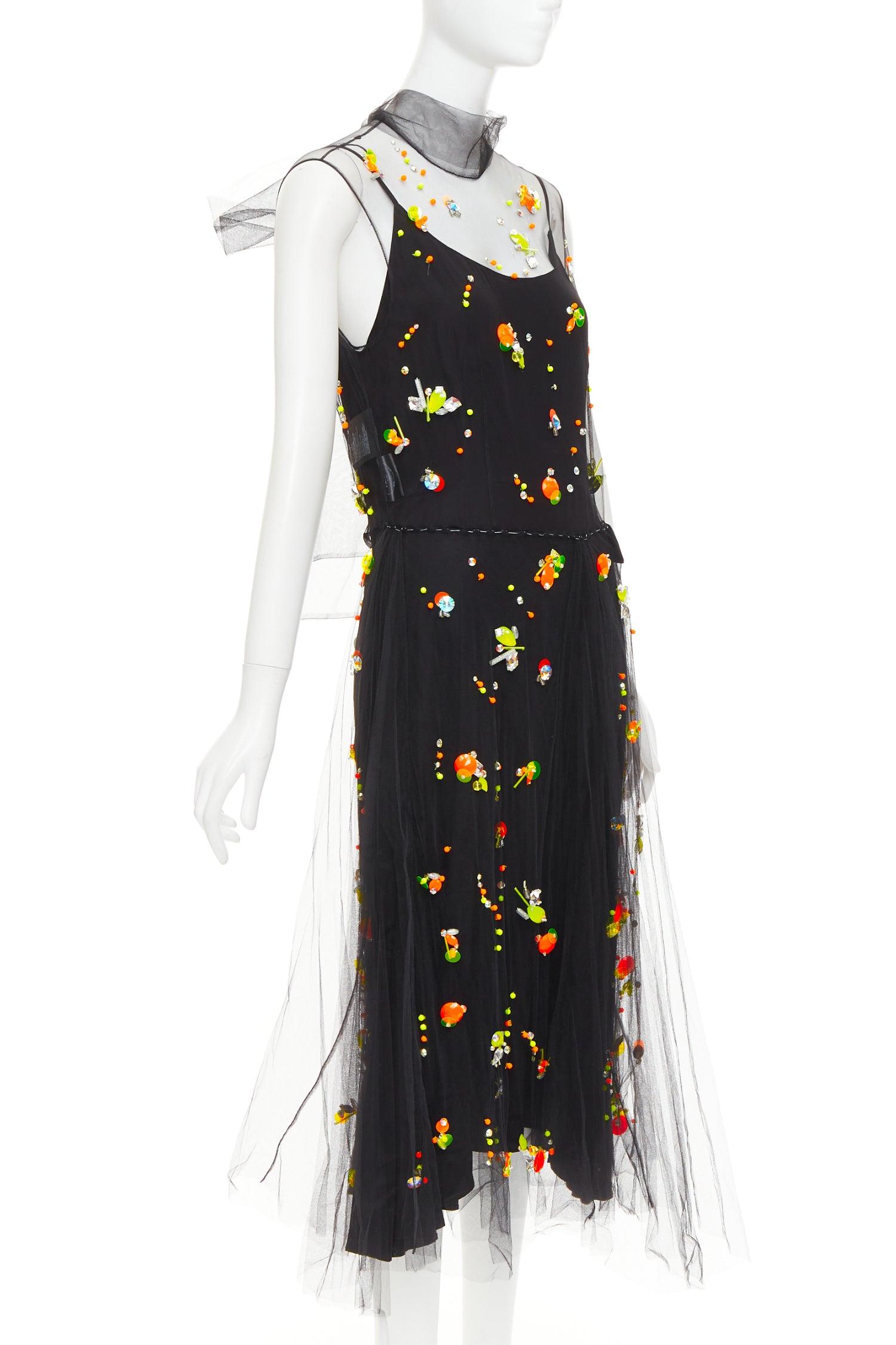 Nero raro PRADA 2018 Runway Abito multi tulle sportivo con logo IT42 M in vendita