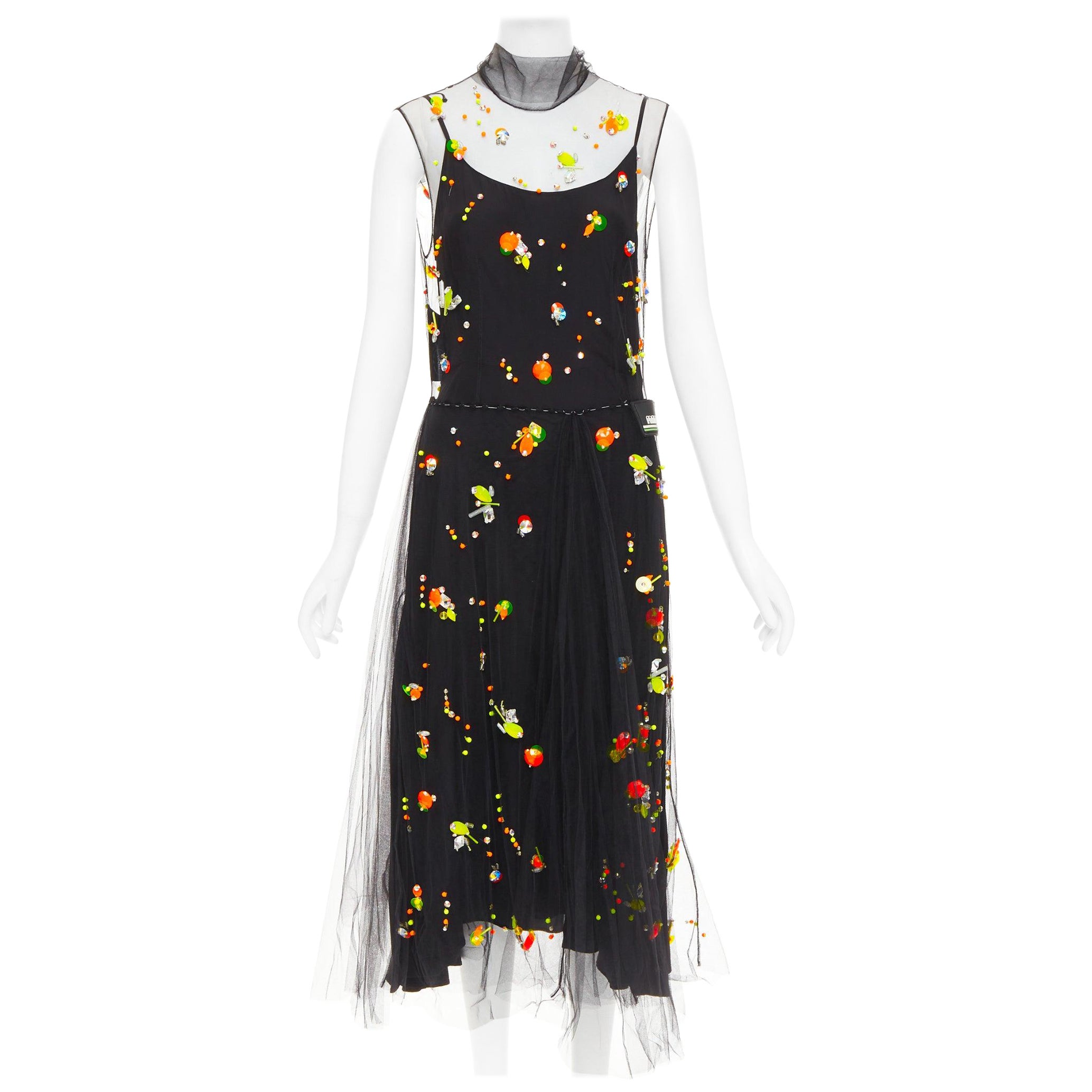 raro PRADA 2018 Runway Abito multi tulle sportivo con logo IT42 M