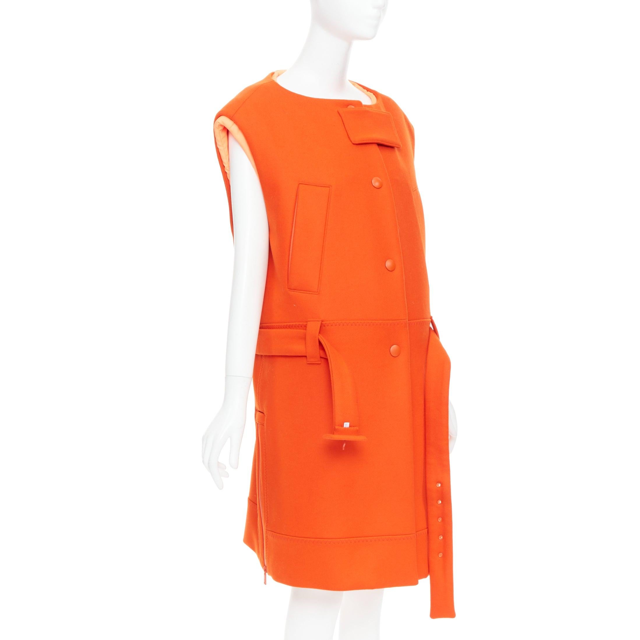 raro Prada 2018 Runway arancione in lana vergine con cintura e gilet lungo foderato IT38 XS In condizioni ottime in vendita a Hong Kong, NT
