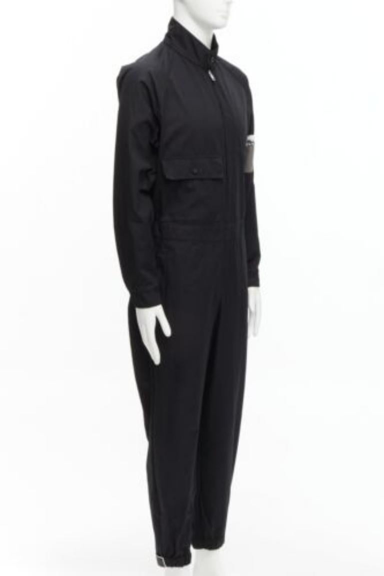 Black rare PRADA 2018 white comics eye logo rubber patch black cotton jumpsuit IT48 M