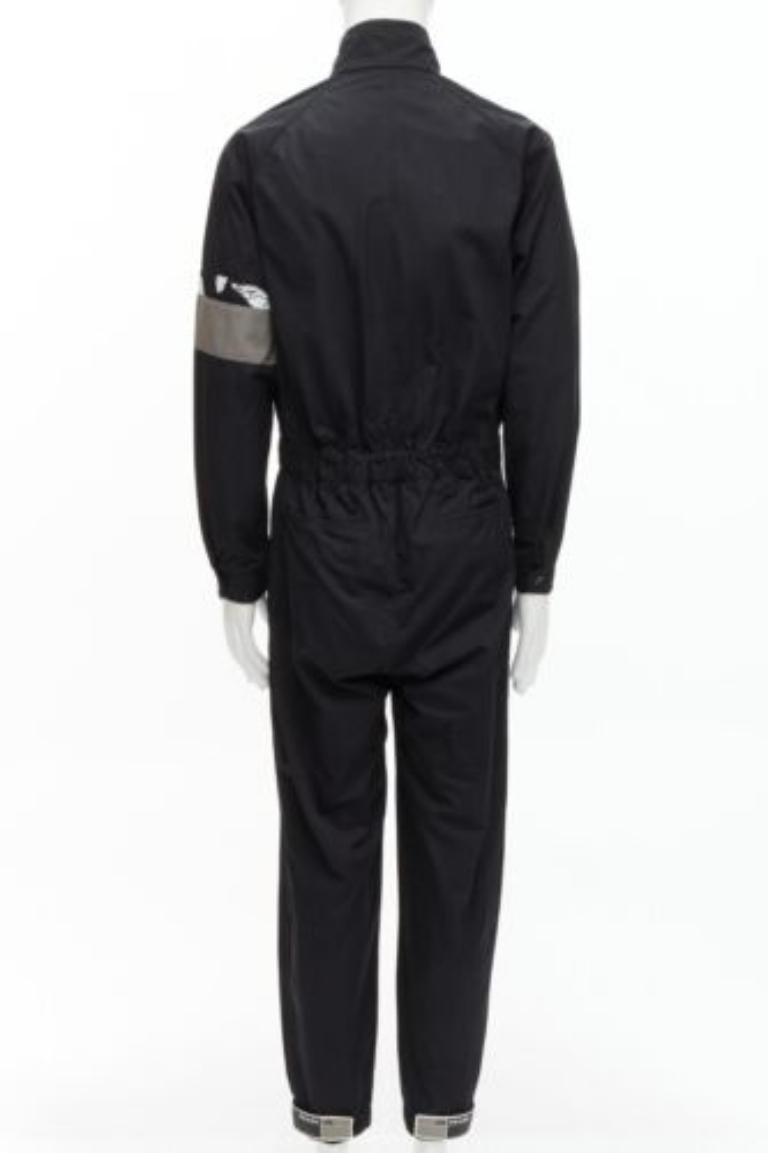 Men's rare PRADA 2018 white comics eye logo rubber patch black cotton jumpsuit IT48 M