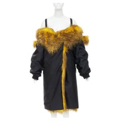 rare PRADA 2021 Raf Simons Runway faux fur oversized off shoulder bomber coat