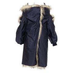 rare PRADA 2021 Runway brown faux fur off shoulder bomber coat IT38 XS Rihanna