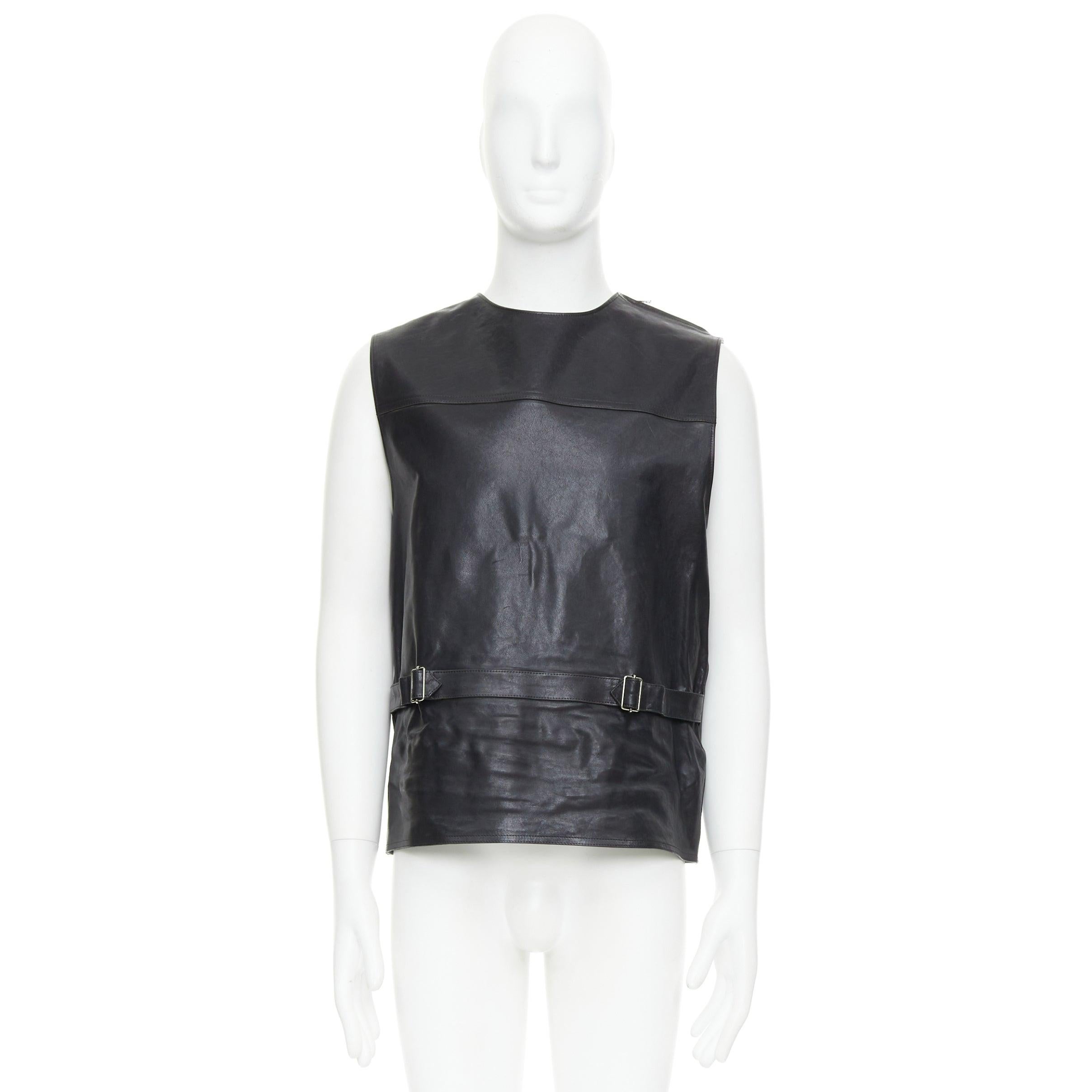 raro PRADA 2023 Pasarela Raf Simons Chaleco con hebilla de piel de becerro Vitello IT48 M en venta 4