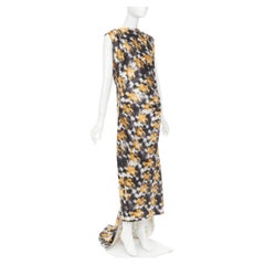 rare PRADA 2023 Runway yellow black viscose silk abstract train gown IT40 S