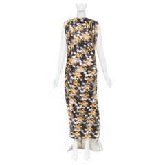 rare PRADA 2023 Runway yellow black viscose silk abstract train gown IT40 S