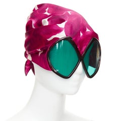 rare PRADA 2025 Runway bug eye green lens floral silk headscarf sunglasses