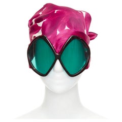 rare PRADA 2025 Runway bug eye green lens floral silk headscarf sunglasses
