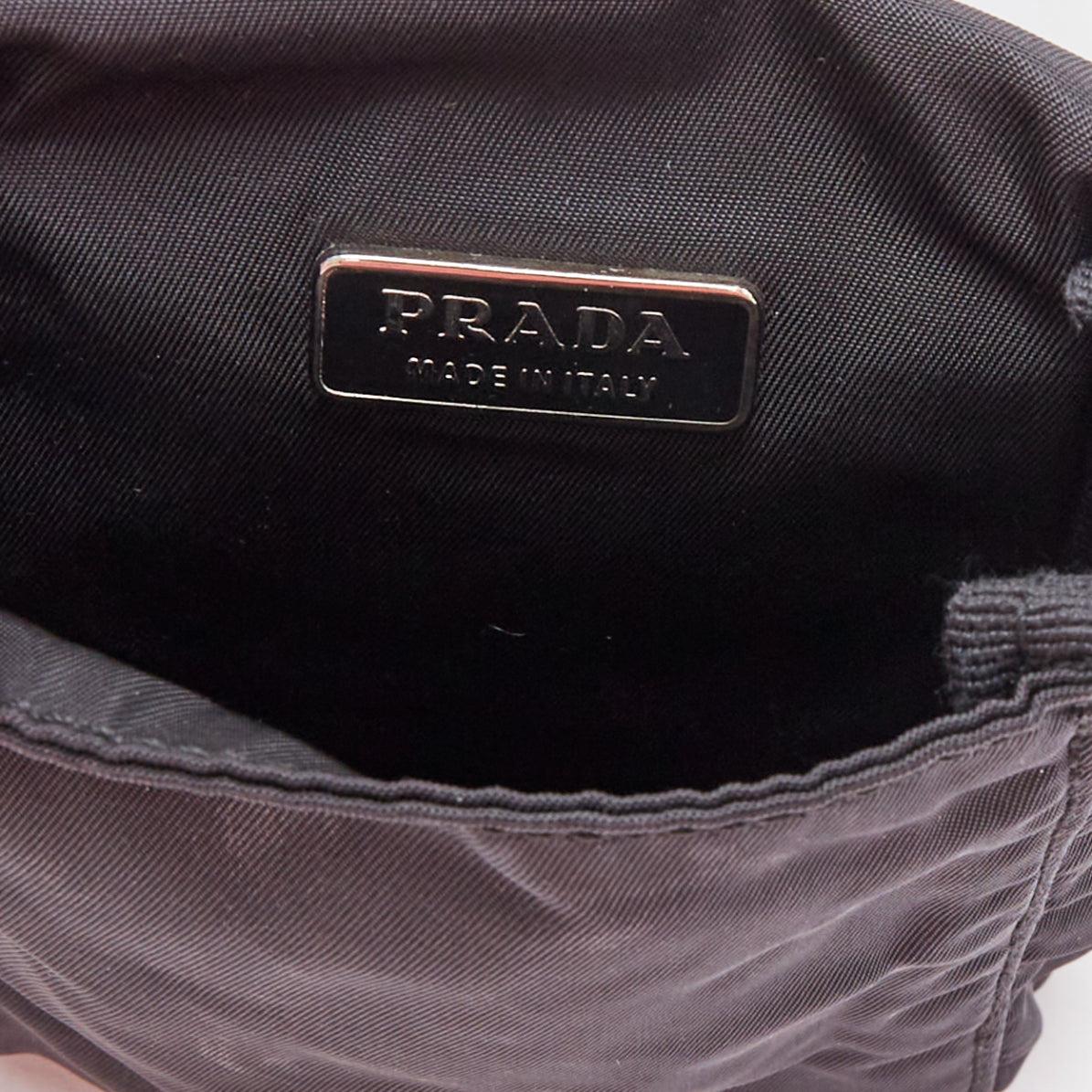 rare PRADA black nylon silver triangle logo leather triple pouch waist bag For Sale 3