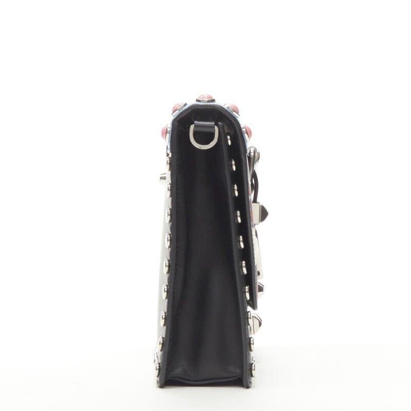 rare PRADA Elektra floral punk buckle pink silver studded flap crossbody bag In Excellent Condition For Sale In Hong Kong, NT