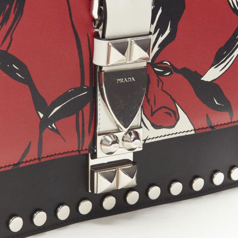 rare PRADA Elektra floral punk buckle pink silver studded flap crossbody bag For Sale 2