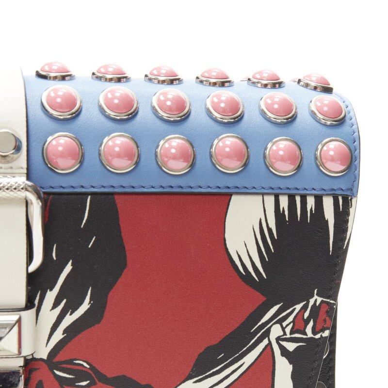 rare PRADA Elektra floral punk buckle pink silver studded flap crossbody bag For Sale 3