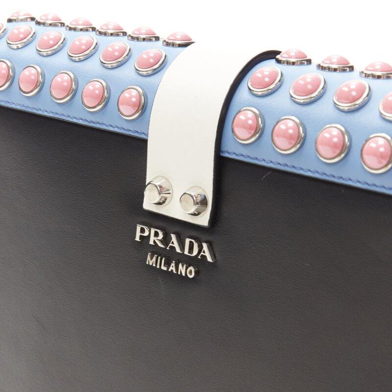 rare PRADA Elektra floral punk buckle pink silver studded flap crossbody bag For Sale 4