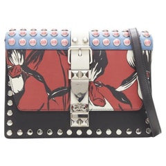 rare PRADA Elektra floral punk buckle pink silver studded flap crossbody bag