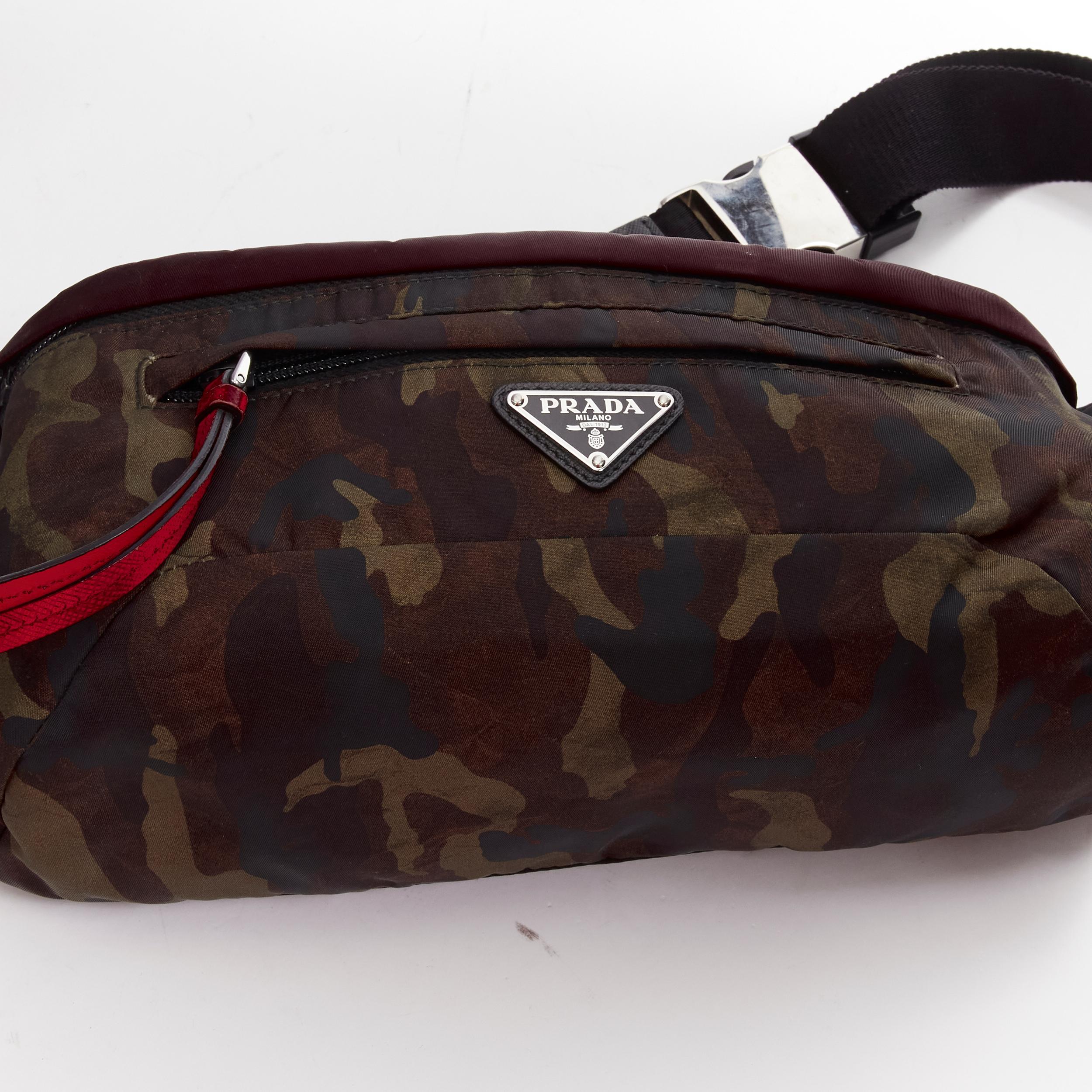 rare PRADA green brown camo nylon colorful zip pull waist bum bag 2