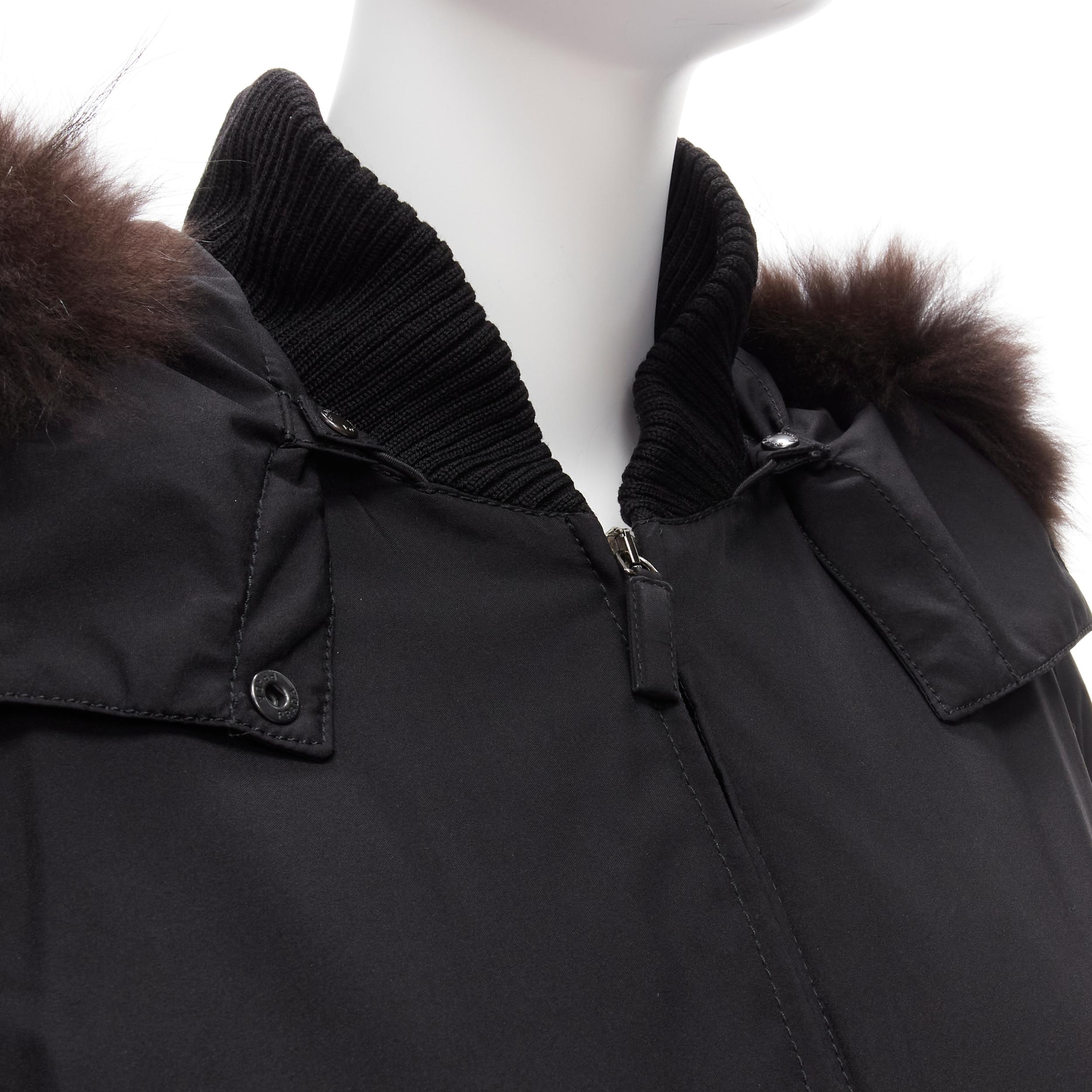 rare PRADA LINEA ROSSA Vintage wool fur hood padded coat leather belt bag IT44 L 6