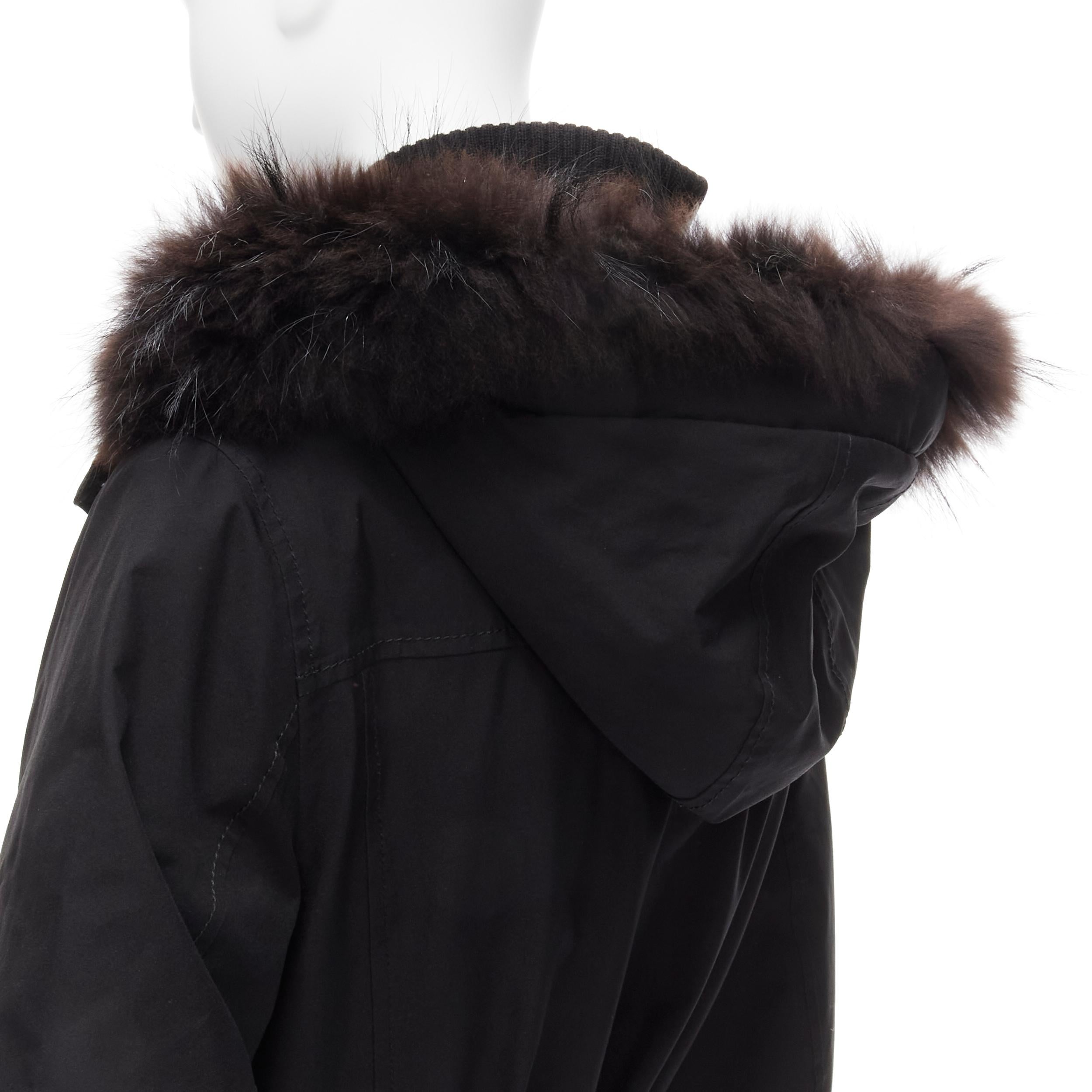 rare PRADA LINEA ROSSA Vintage wool fur hood padded coat leather belt bag IT44 L 5
