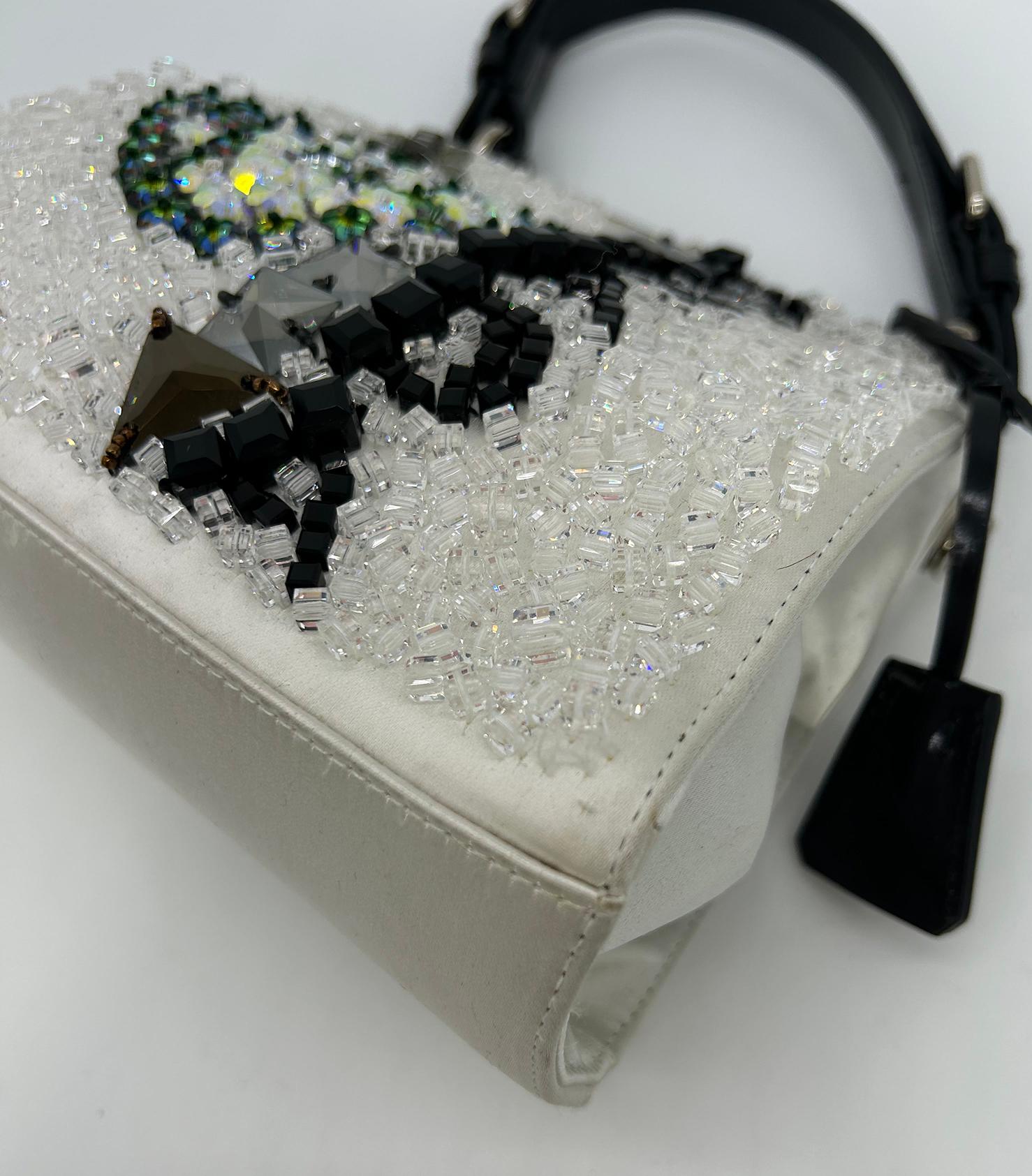 RARE Prada Raso Ricamo White Silk Crystal Beaded Frame Bag 5