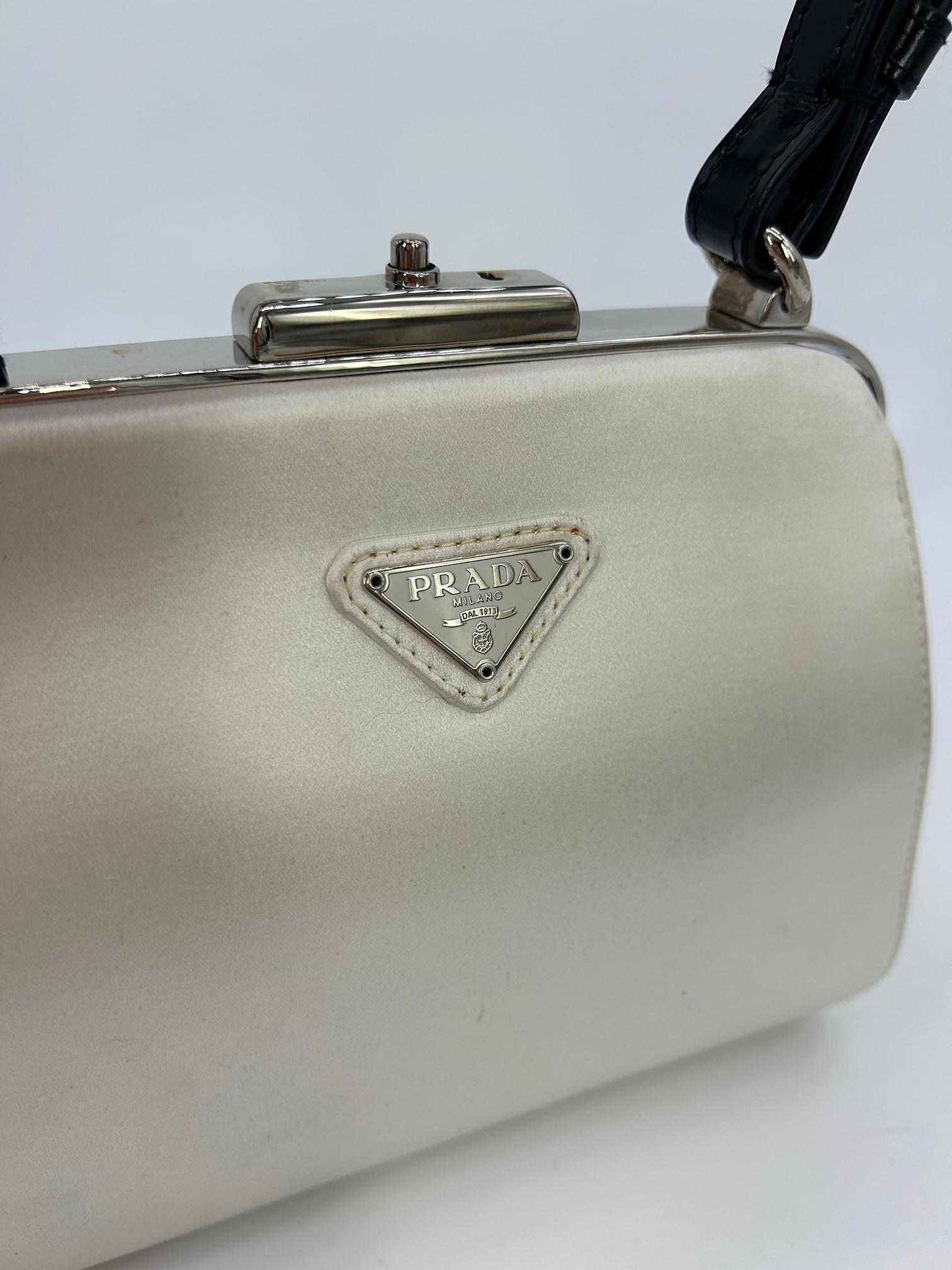 RARE Prada Raso Ricamo White Silk Crystal Beaded Frame Bag 8