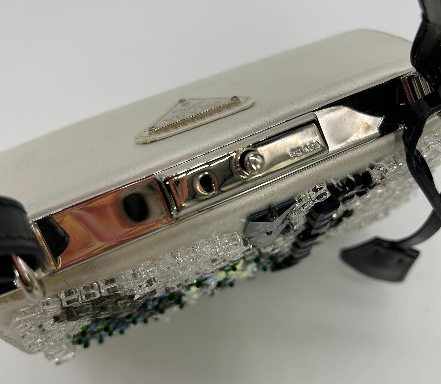 RARE Prada Raso Ricamo White Silk Crystal Beaded Frame Bag 10
