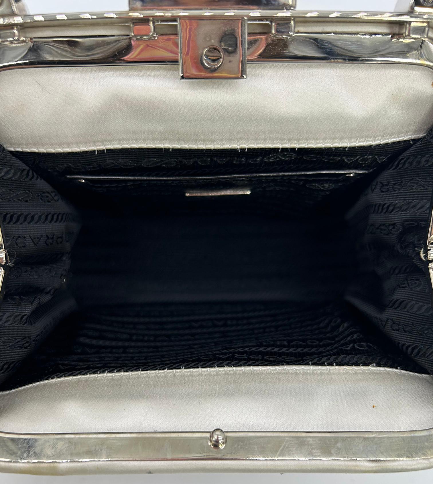 RARE Prada Raso Ricamo White Silk Crystal Beaded Frame Bag 11