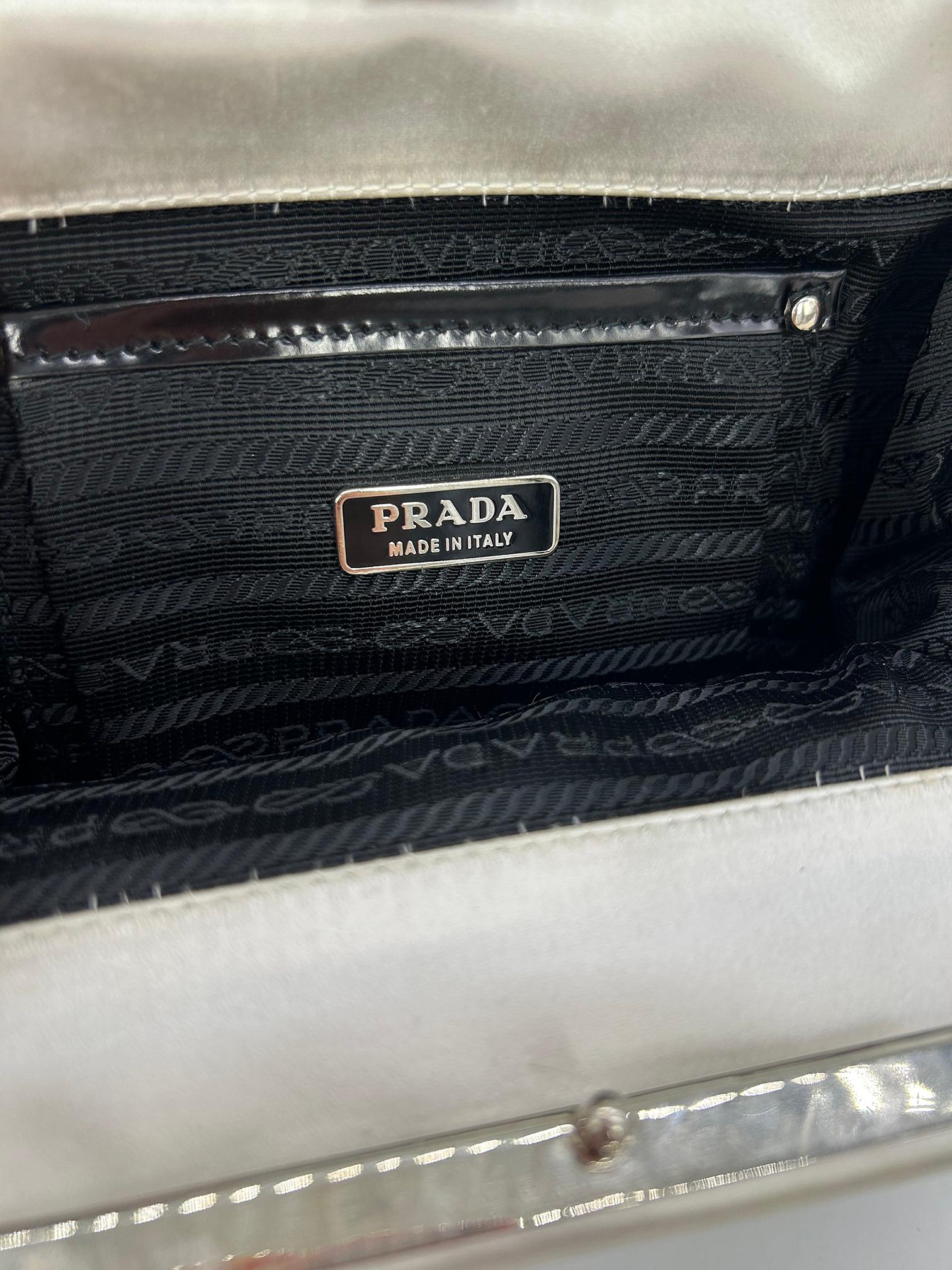 RARE Prada Raso Ricamo White Silk Crystal Beaded Frame Bag 12