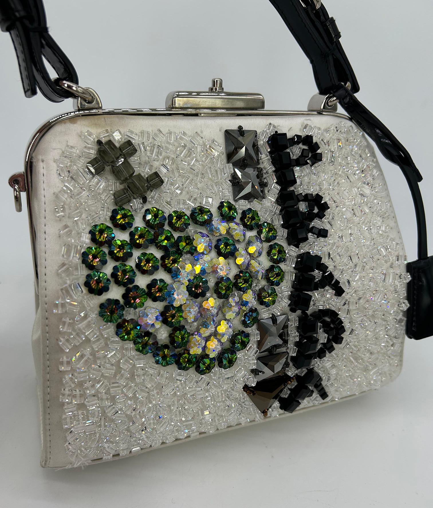 Women's RARE Prada Raso Ricamo White Silk Crystal Beaded Frame Bag