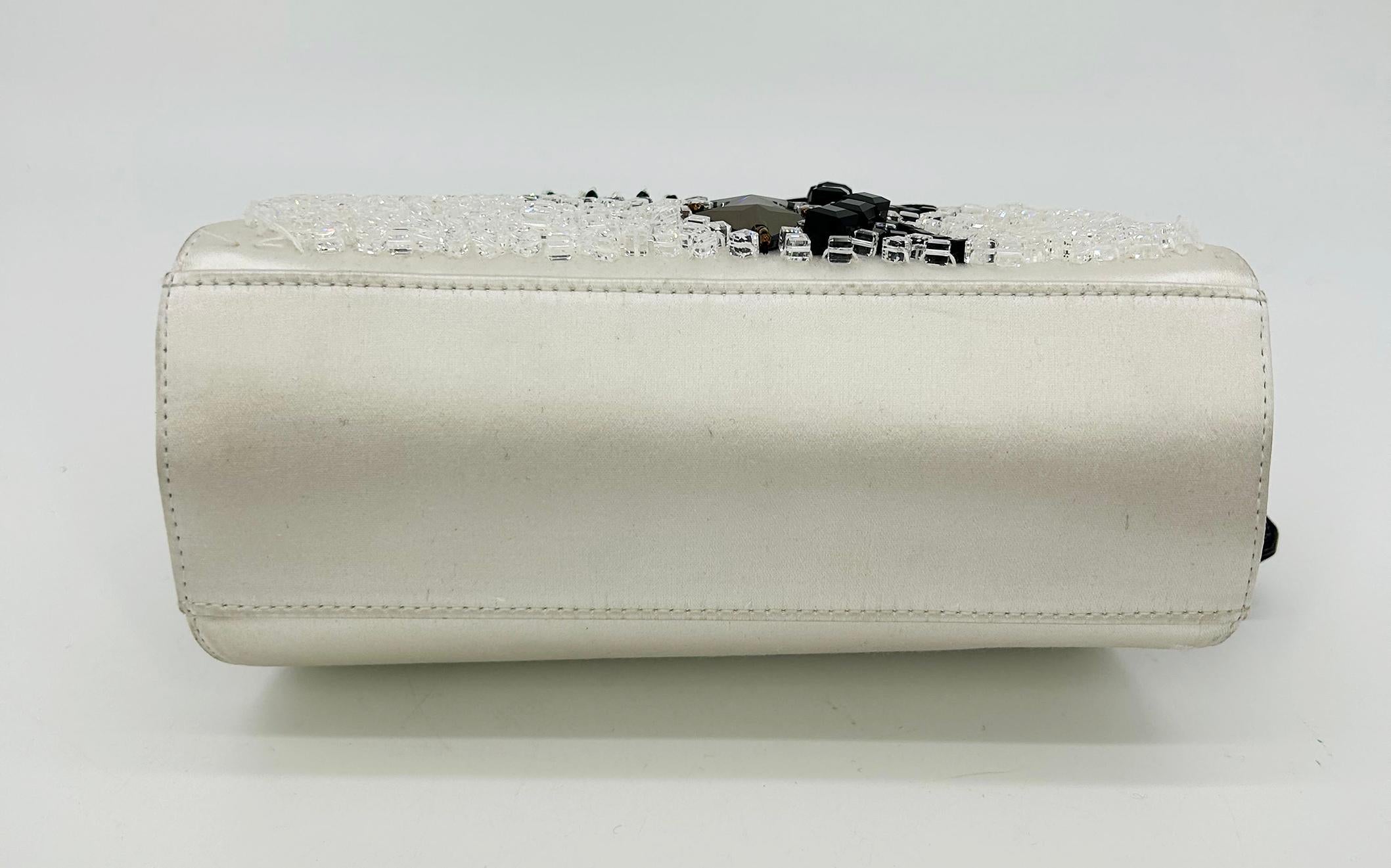 RARE Prada Raso Ricamo White Silk Crystal Beaded Frame Bag 3
